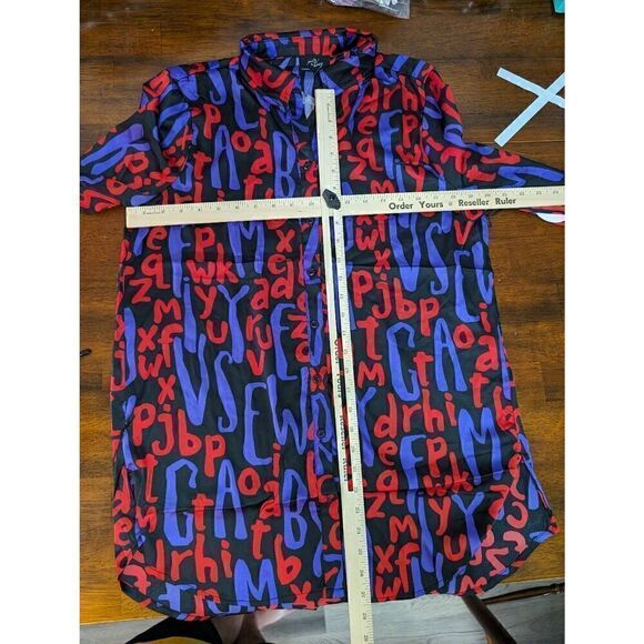 NWT MILK & HONEY Satin "Alphabet" Long Sleeved Button Down Blouse Women's Size L - Picture 7 of 7